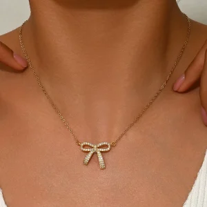 Korean Style Bow Necklace for Women Light Luxury Niche Temperament Lock Chain
