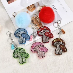 Korean Style Creative Velvet Bling Mushroom Keychain Rhinestone Diamond Bag Pendant Charm