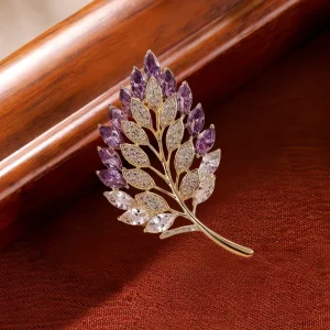 Korean Style Crystal Rhinestones Brooches Large Gold Colored Leaf Brooches Designer Brooches Luxury Women in Bulk ALN26031404