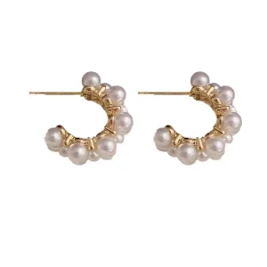Korean Style Elegant Pearl Earrings Sweet Cute Vintage Design High End Versatile Alloy Jewelry Internet Famous