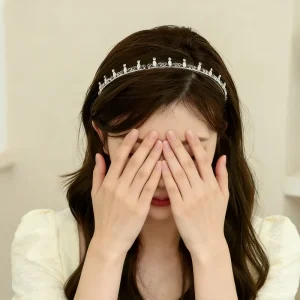 Korean Style Fairy Silk Cat’s Eye Stone Headband with Delicate Diamonds Elegant Crown Hair Accessory Waterproof Eco Friendly