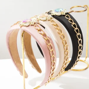 Korean Style Fashion Chain Rhinestone Headband Exquisite Elegant Women’s Hair Accessories OEM High end Versatile Hair Hoop
