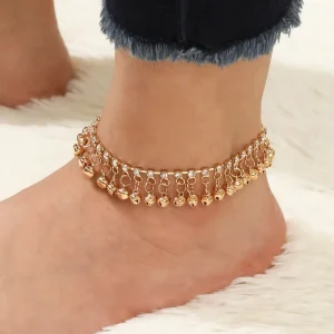 Korean Style Fashion Trendy Stainless Steel Silver Plated Brilliant Cut Diamond Imitation Pearl Anklet Bell Tassel Women Party