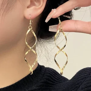 Korean Style Gold Plated Wave Line Earrings Jewelry Women Fashion Geometric Dangle Drop Earrings