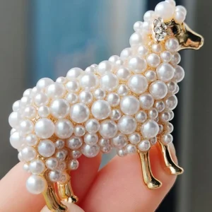 Korean Style High End Fashion Cute Pearl Sheep Silver Plated Alloy Animal Brooch Personalized Creative Wedding Jewelry Clothes