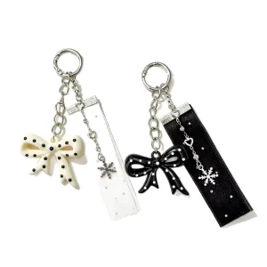 Korean Style Ins Black and White Polka Dot Bow Knot Rhinestone Snowflake Bag Charm Phone Strap Factory