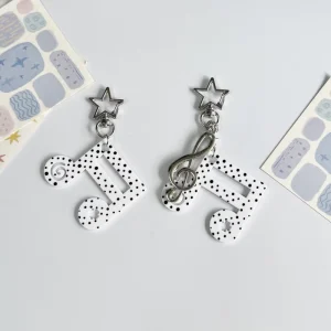 Korean Style Ins Vintage Sweet Polka Dot Stripe Star Musical Note Key Chain Phone Charm Bag Charm