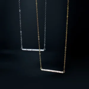 Korean Style Minimalist Jewelry S925 Sterling Silver Inlaid White Zirconia Long Strip Pendant Necklace for Women