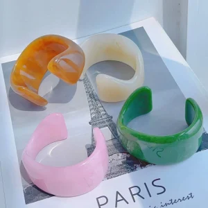 Korean Style Open Cuff Resin Bracelets Colorful Transparent Design DIY Minimalist Fashion Bangle on Sale