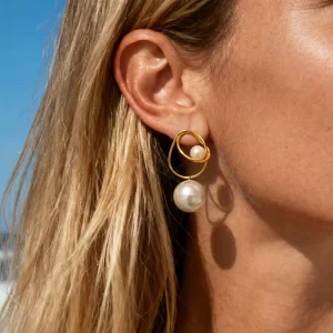 Korean Style Pearl Earrings Stainless Steel Spiral Earrings Hypoallergenic Stud Earring