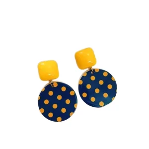 Korean Style Popular Elegant Square Earrings Simple Geometric Retro Polka Dot Color Earrings