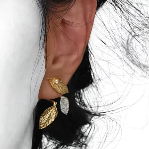 Korean Style Retro Minimalist Versatile Chic Brass Gold Plated Leaf Earrings High End Fashionable All Matching Women