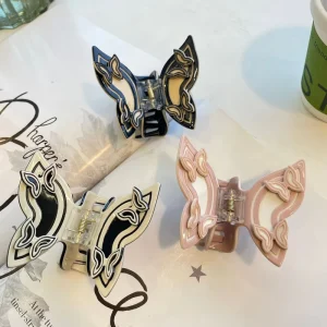 Korean Style Retro Sun Moon Stars Acetate Handmade Claw Clips 3D Embossed Luxury Shark Hair Clips Women Back Head Hair
