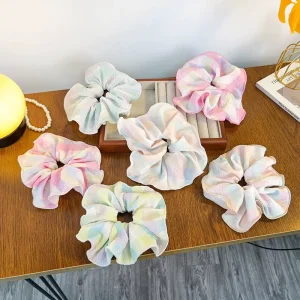 Korean Style Simple Asymmetry Handmade Folded Fabric Large Intestinal Candy Color Hair Ring Ball Rope Accessories For Women