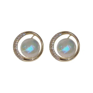 Korean Style Simulated Baroque Circle Pearl Diamond Big Round Temperament Stud Earrings for Women Jewelry