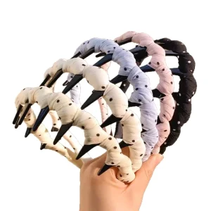 Korean Style Versatile White Polka Dot Toothed Wave Headband for Women Gentle High Skull Top Face Wash Daily External Headband