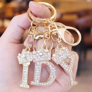 Korean Style Vintage Metal Alloy Bag Charm 26 English Letter Carabiner Keychain Cartoon Design Bling Effect Chain