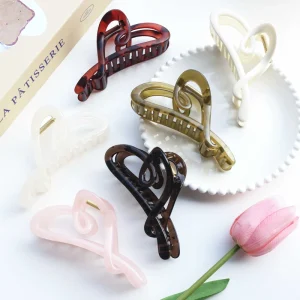Korean Trendy 12cm Irregular Heart Plastic Non slip Strong Hold Women’s Hair Claw Glossy Jelly Matte Shark Clips for Party