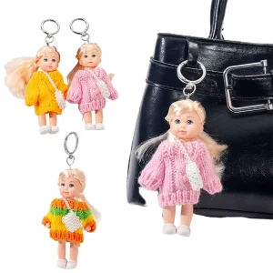 Korean Trendy Doll Keychain With Pearl Cross Bags Purse Bag Decoration Cute Small Doll Key Ring Bag Charms for Woman