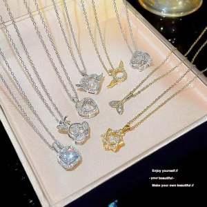 Korean Trendy Fashion Accessories Pearl Copper 18K Gold Plated Link Pendant Necklace Women’s High-end Light Luxury Elegant Gift