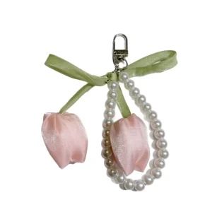 Korean Tulip Silk Baking Solid Pearl Hand String Bag Hanging Keychain Korean Style Suitcase Accessories