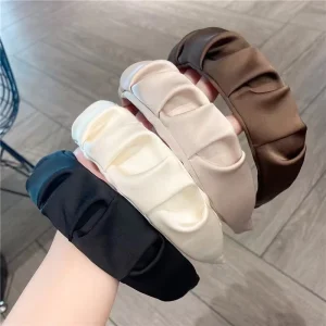 Korean Version Ins New Exterior Women’s Waterproof Solid Color Wide Edge Cross Satin Headband for Casual Daily Use