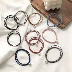 Korean Version of Fresh and High Elasticity Headband Simple and Versatile Tied Ponytail Pearl Rubber Band Hair Accessory