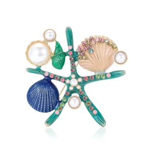 Korean style Creative Enamel Drip Starfish Shell Brooch Alloy Cartoon Marine Creature Boutonniere Personalized Clothing Pin