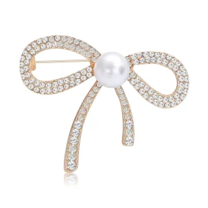 Korean style Fashion Bow Brooches Pearl Brooches Rhinestone Alloy Brooches Clothing and Floral Accessories