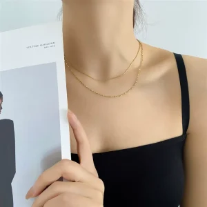 Korean style Niche Designer Metal Peep toe Double layer Thin Chain Minimalist Versatile High end Necklace