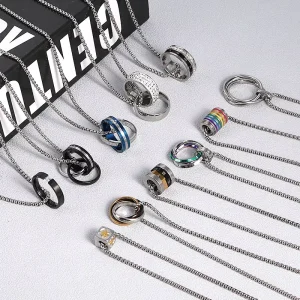 Korean style Ring Pendant Necklace Versatile Personalized Mens Pearl Natural Stone Bamboo Chain Street Hip hop Minimalist
