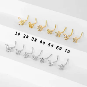 L Shape Nose Stud Butterfly Star Design Nose Piercing Dainty Body Jewelry for Girls Women