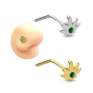 L Shaped Nose Stud Rings Pot Leaf Piercing Stainless Steel Jewelry for Women Men Occasion Jewelry