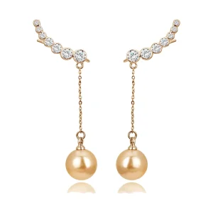 LAMOON High Quality Rose Gold Brass Pearl Classic Pendant Earrings Women’s Fashion Jewelry Anniversary Gift