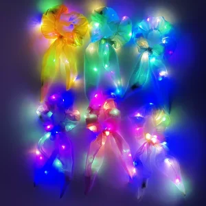 LED Hair Bows Scrunchies LED Ponytail Hair Accessories Elastic Hair Ties Sausage Scrunchie Neon Party Festival Decoration