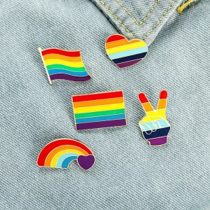 LGBT Rainbow Flag Pins Creative Heart Yeh Finger Enamel Pin Clothes Bag Lapel Gay Lesbian Pride Icon Badge Brooch Unisex Jewelry