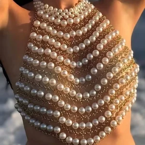 LIVE4U Vintage Luxury Handmade Women Body Jewelry Sexy Multi layer Pearl Tassel Necklace Body Chain