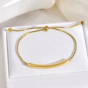 ‘LOVE DREAM’ Stainless Steel Korean Jewellery 18k Gold Plated Curved Tube Sliding Adjustable Bangles