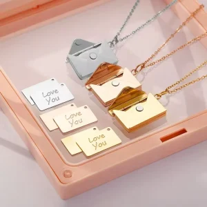LOVE YOU Minimalist Stainless Steel Pendant Romantic Jewelry Couple Gift Rose Gold Plated Creative Fashion Envelope Necklace