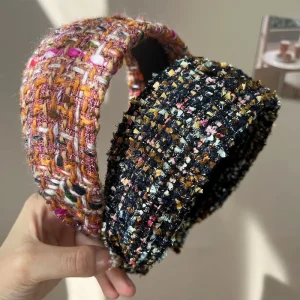 LRTOU European and American Style Fashion Wide Headband Knitted Wool Hairband Sequined Hair Accessories for Women