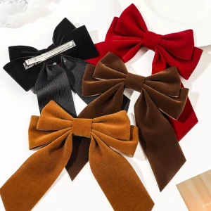 LRTOU Women Fashion Hair Accessories Velvet Ribbon Bow Hairpins Solid Color Butterfly Bows Winter Hair Clips