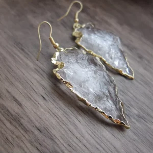 LS A3286 Fashion Raw Stone Earrings Boho Crystal Clear Quartz Arrowhead Drop Earring Jewelry for Women Gift