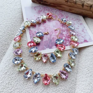 LS C1439 New Arrival Colorful Full Crystal Necklace for Party Shiny Jewelry Necklace Simple Fashion Women Necklace