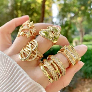 LS C6393 Latest Fashion Designer Rings Geometric Multi Layer Ring Ladies Wedding Party Jewelry 18k Gold Zircon Cuff Ring