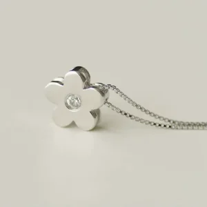LT 167 S925 Box Chain Necklace for Women Stylish Korean Version Flower Zircon Encrusted Set Sterling Silver Jewelry