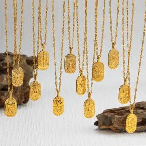 LT C 24 New 12 Zodiac Jewelry Necklace Light Luxury Gold Girl Pendant Cross Border Accessory