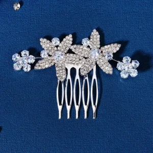LUOXIN Bridal Flower Headpiece Silver Color Zircon Wedding Side Hair Combs Bride Hair Accessories