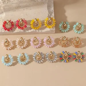 LUOXIN Colorful Crystal Bead Sun Flower Fashion Temperament Simple Versatile Earring