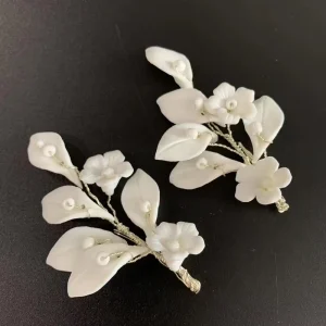 LUOXIN Elegant Pretty Wedding White Bridal Hair Accessories Leaves Flowers Hair Clip