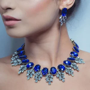 LUOXIN European and American Fashion Handmade Exaggerated Colorful Rhinestone Necklace Earring Set for Women